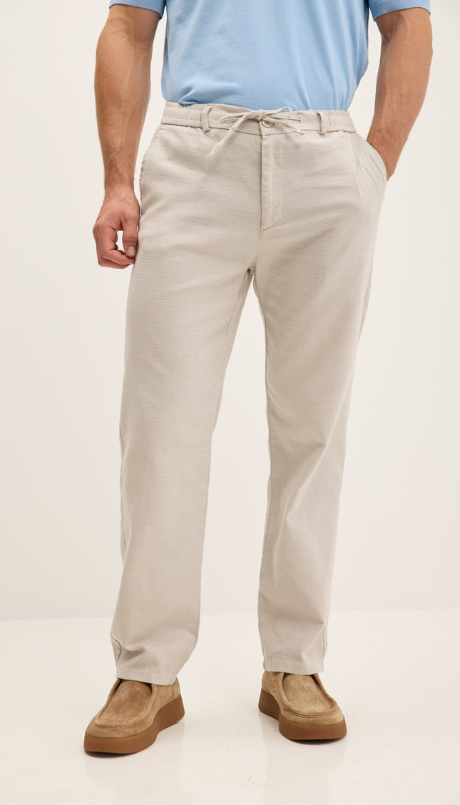 Pantalon décontracté en coton à cordon de serrage - Beige