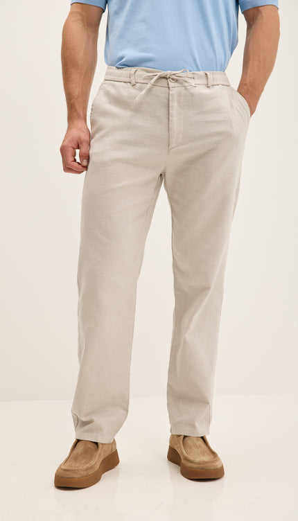 Bequeme Baumwollhose mit Kordelzug – Beige