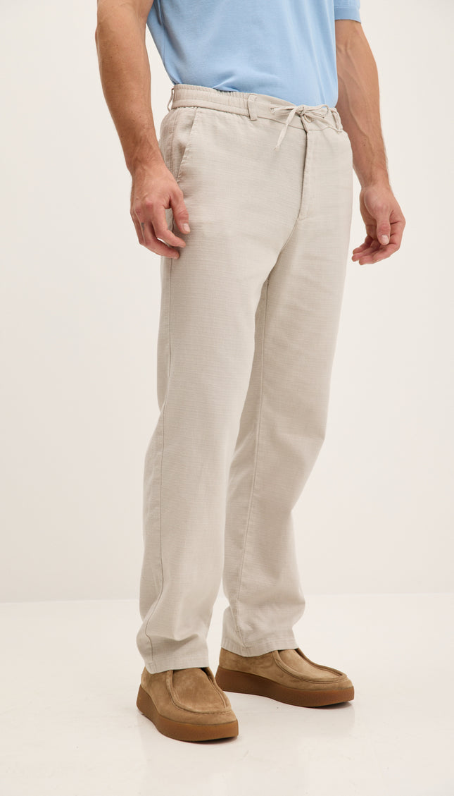 Pantalon décontracté en coton à cordon de serrage - Beige