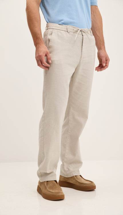 Bequeme Baumwollhose mit Kordelzug – Beige