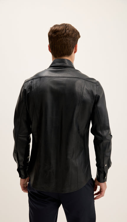 Camisa de cuero genuino con botón a presión - Negro