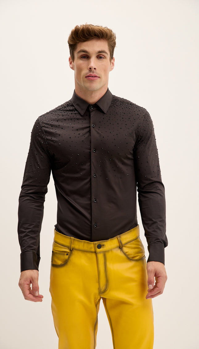Crystal Embellished Dress Shirt - Black