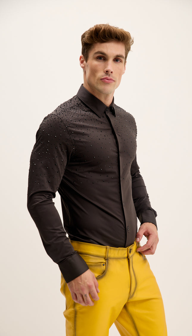Crystal Embellished Dress Shirt - Black