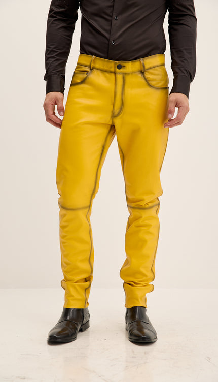 Genuine Lambskin Leather Pants - Yellow Tint