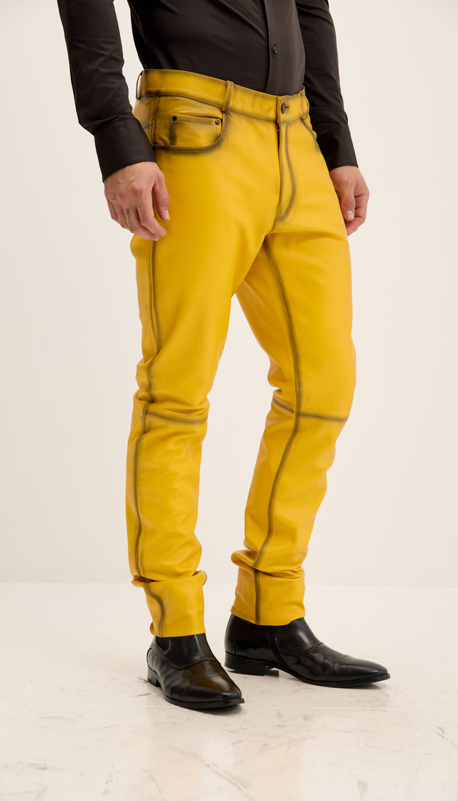 Genuine Lambskin Leather Pants - Yellow Tint