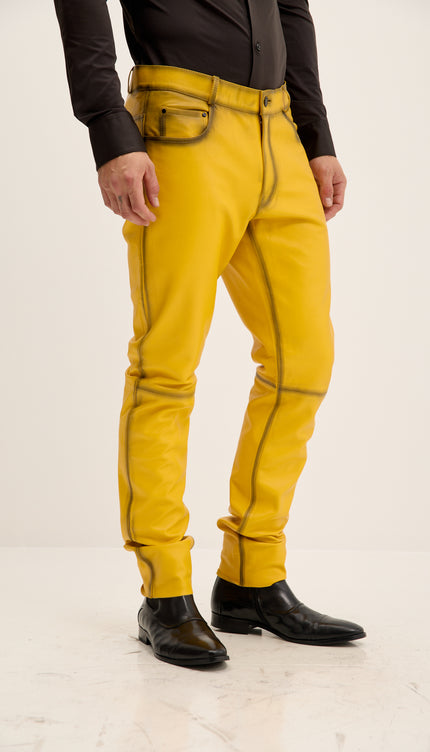 Genuine Lambskin Leather Pants - Yellow Tint