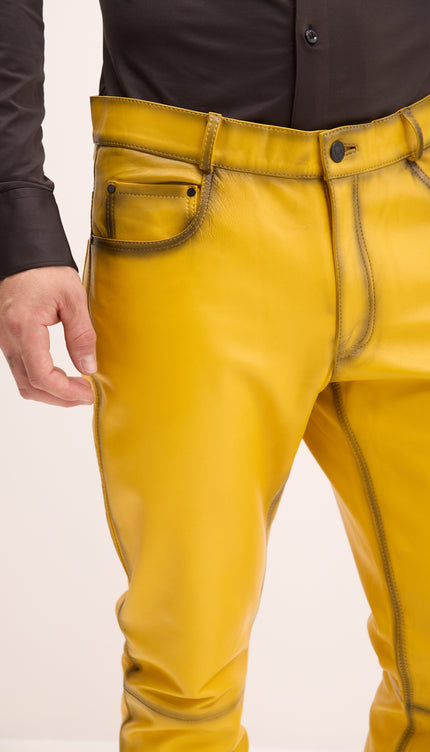 Genuine Lambskin Leather Pants - Yellow Tint
