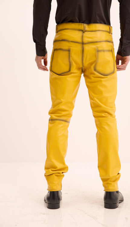 Genuine Lambskin Leather Pants - Yellow Tint