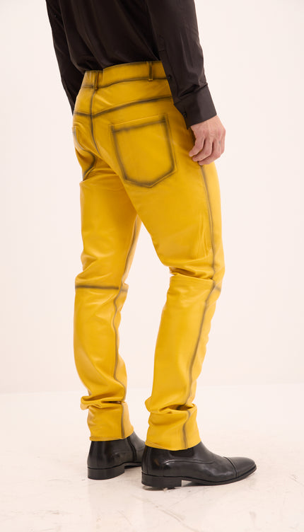 Genuine Lambskin Leather Pants - Yellow Tint