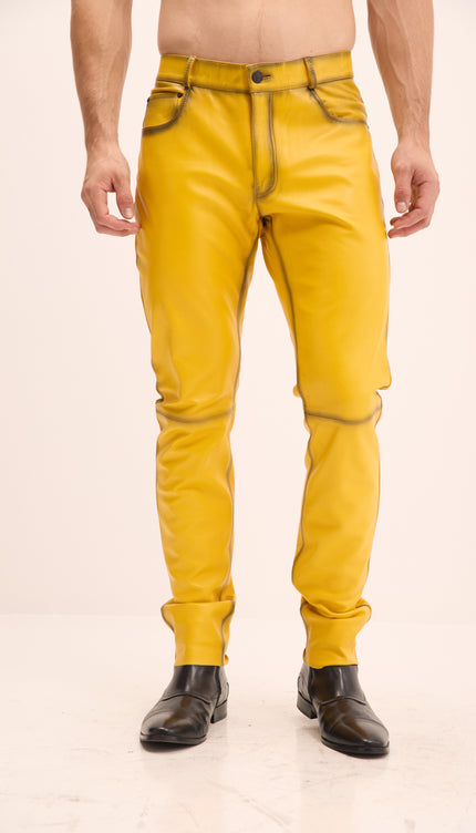Genuine Lambskin Leather Pants - Yellow Tint