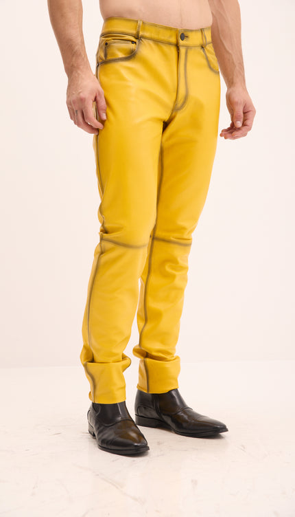 Genuine Lambskin Leather Pants - Yellow Tint