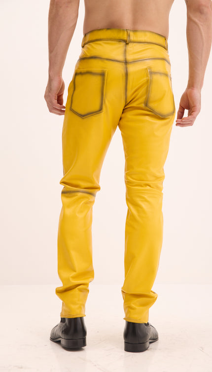 Genuine Lambskin Leather Pants - Yellow Tint