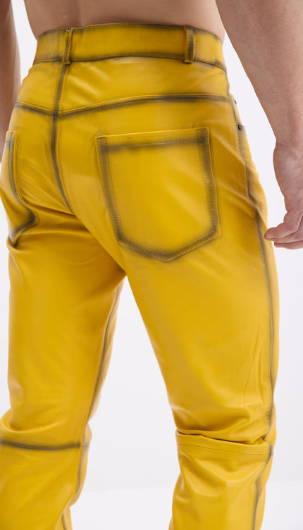 Genuine Lambskin Leather Pants - Yellow Tint