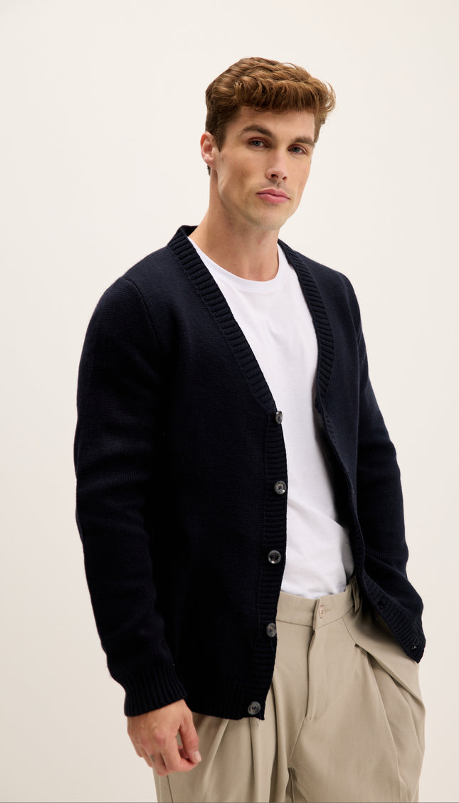 Soft Button Down Cardigan - Navy