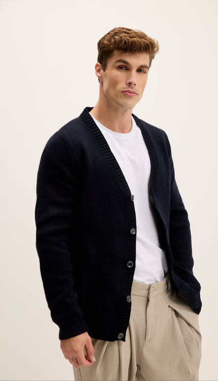 Soft Button Down Cardigan - Navy