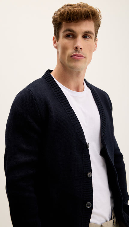 Soft Button Down Cardigan - Navy