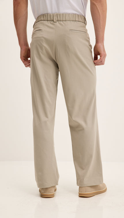 Front Flap Pleating Relaxed Trousers - Stone