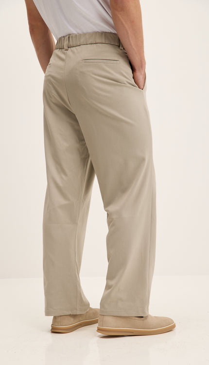 Front Flap Pleating Relaxed Trousers - Stone