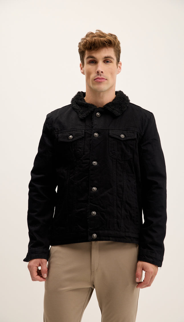 Faux Shearling Lining Jacket - Black