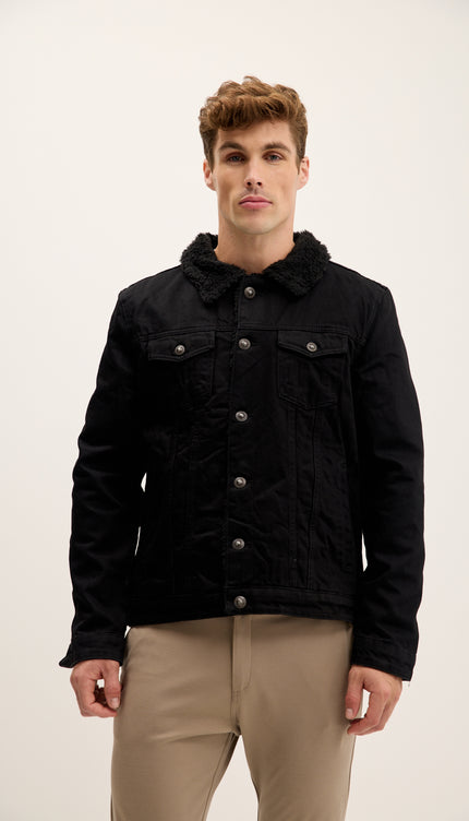 Faux Shearling Lining Jacket - Black