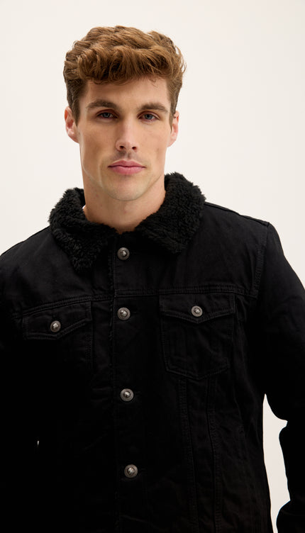Faux Shearling Lining Jacket - Black