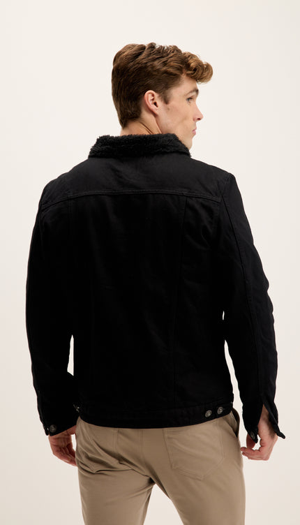 Faux Shearling Lining Jacket - Black