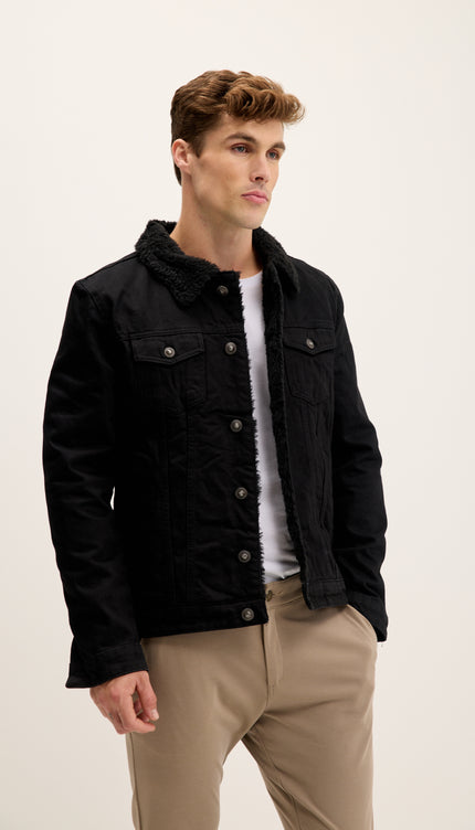 Faux Shearling Lining Jacket - Black