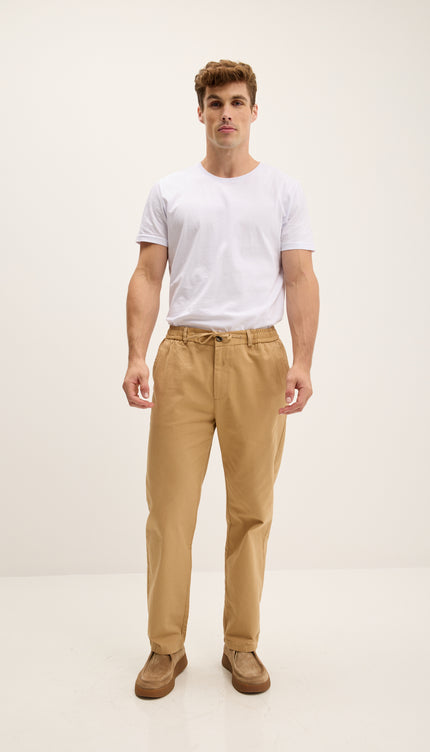 Relaxed Drawstring Casual Cotton Pants - Camel