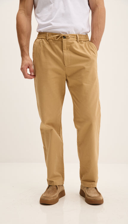 Relaxed Drawstring Casual Cotton Pants - Camel