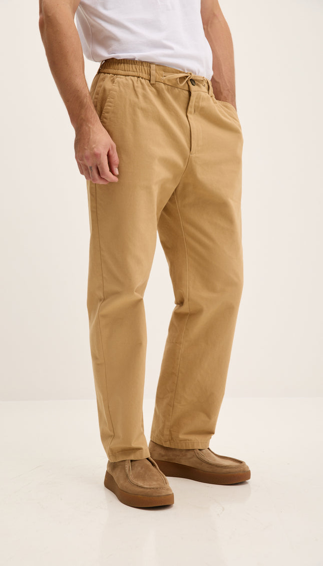 Pantalon décontracté en coton à cordon de serrage - Camel