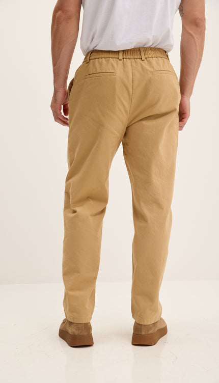 Relaxed Drawstring Casual Cotton Pants - Camel