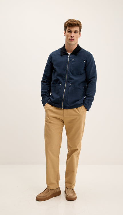 Collared Cotton Canvas Jacket - Navy