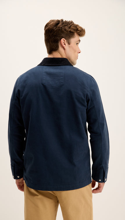 Collared Cotton Canvas Jacket - Navy