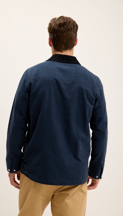 Collared Cotton Canvas Jacket - Navy