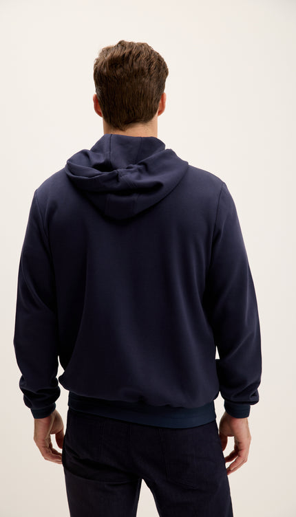Mixed-Media Zippered Hooded Jacket - Navy