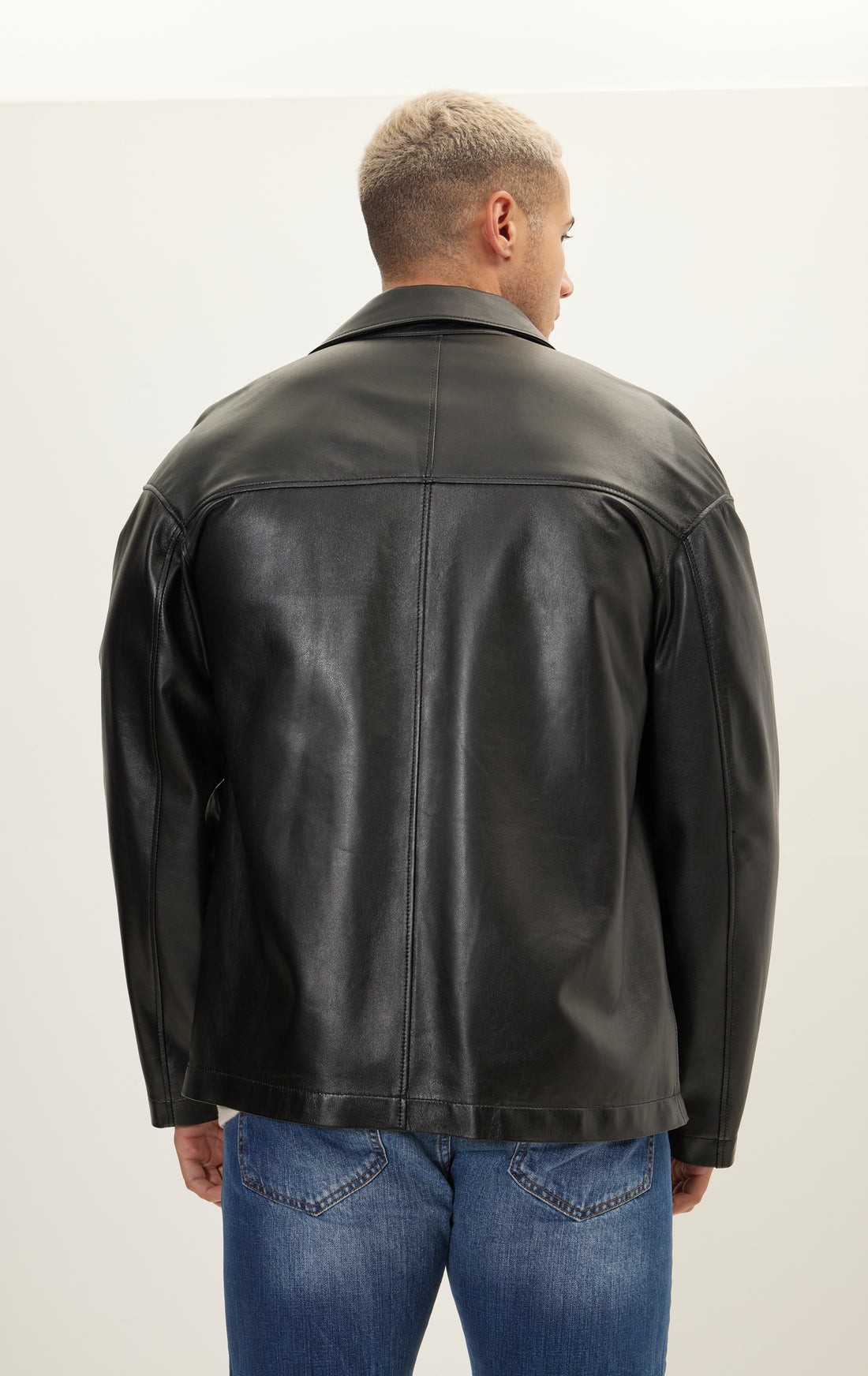 Silver Button Leather  Shirt Jacket - Black