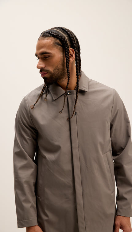Long Lightweight Windbreaker Coat - Grey