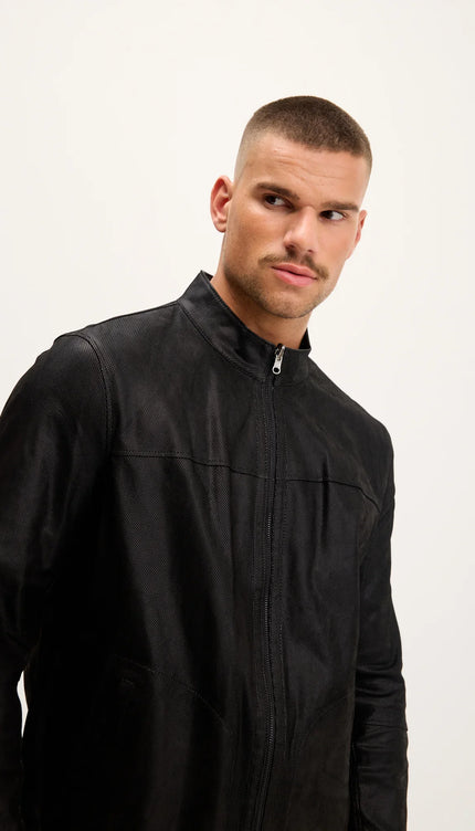 Vanguard Reversible Perforated Suede & Leather Jacket - Black