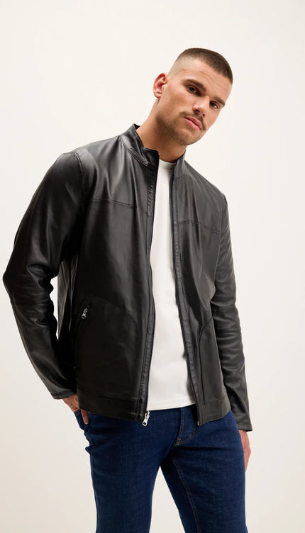 Vanguard Reversible Perforated Suede & Leather Jacket - Black