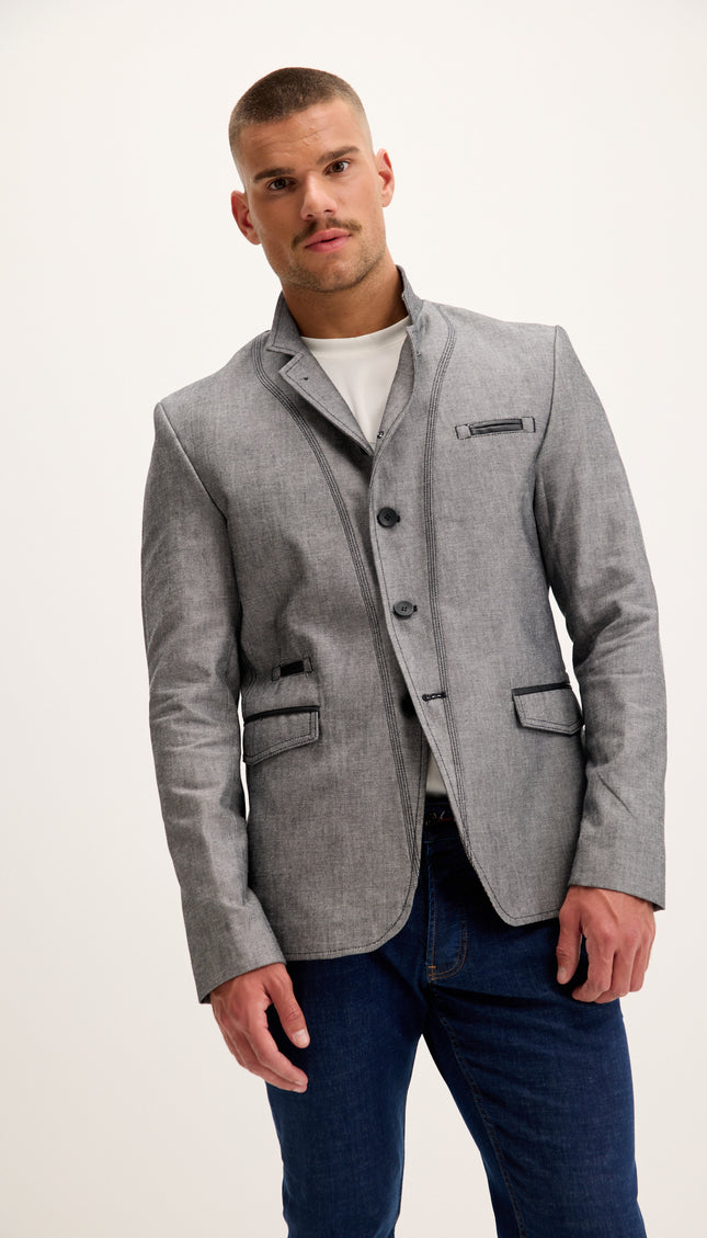Symmetric Button Closure Jacket - Grey