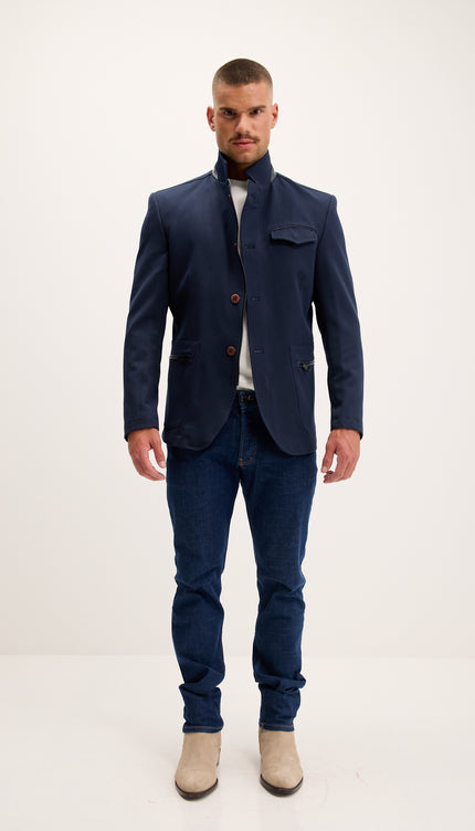 Stand Collar Sport Coat - Navy