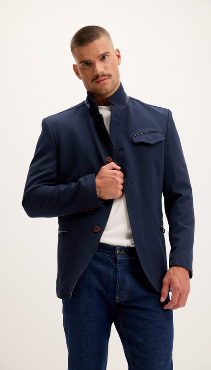 Stand Collar Sport Coat - Navy