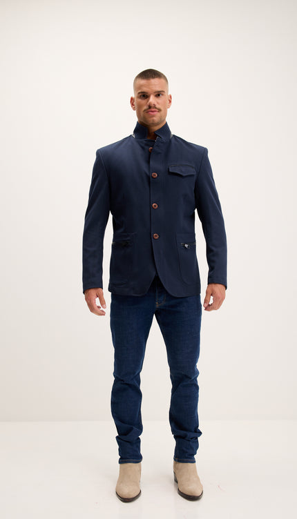 Stand Collar Sport Coat - Navy