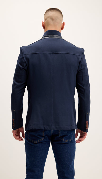 Stand Collar Sport Coat - Navy