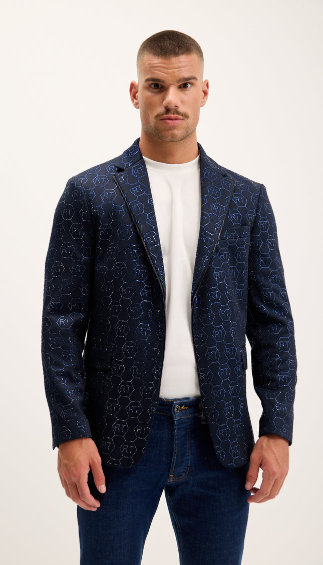 Blazer orné d'un monogramme en cristal - Bleu marine