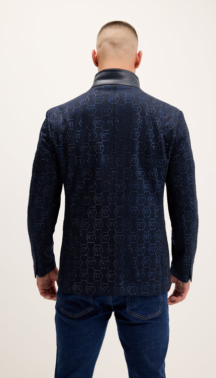 Crystal Monogram Embellished Blazer - Navy