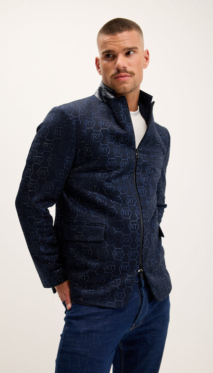 Crystal Monogram Embellished Blazer - Navy