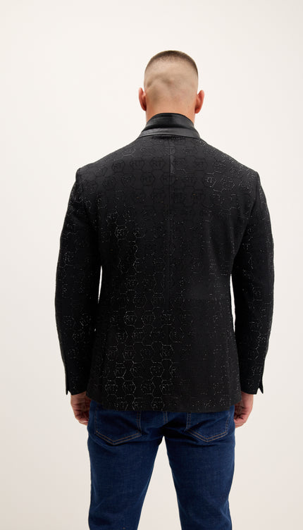 Crystal Logo Embellished Blazer - Black