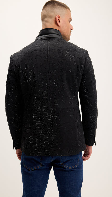 Crystal Logo Embellished Blazer - Black