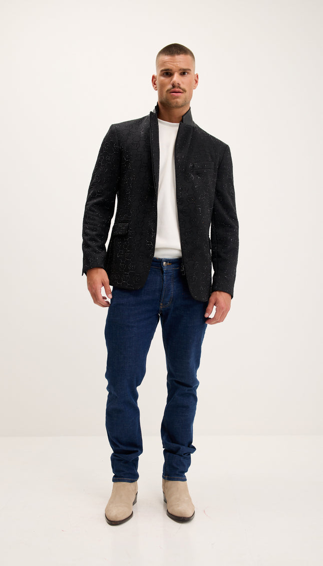 Crystal Logo Embellished Blazer - Black